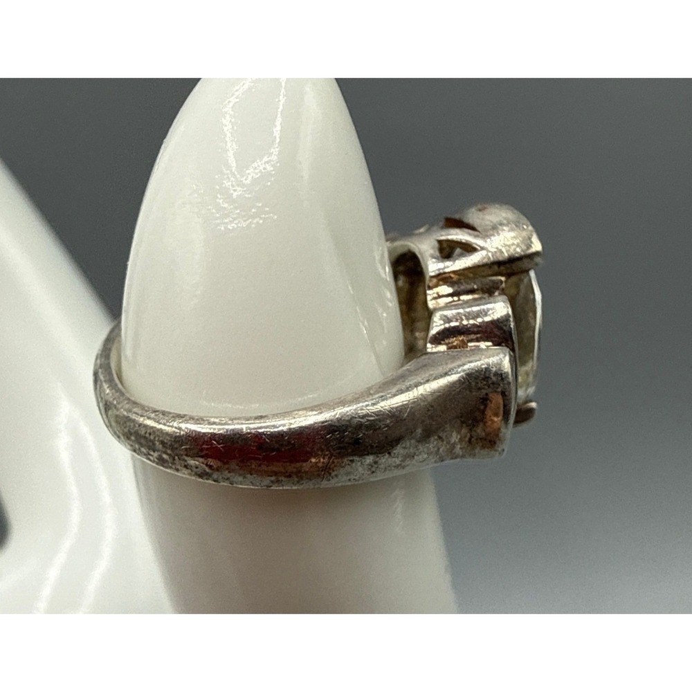925 Sterling Silver Oval Clear Gemstone Statement Ring Size 4.5 4.19g - Picture 8 of 13